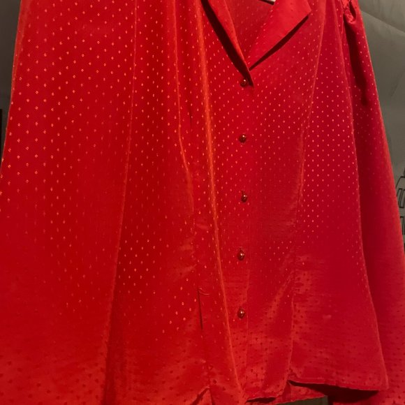 Beautiful Red 80s Jonathan Martin Button Down Secretary Blouse - Picture 2 of 4